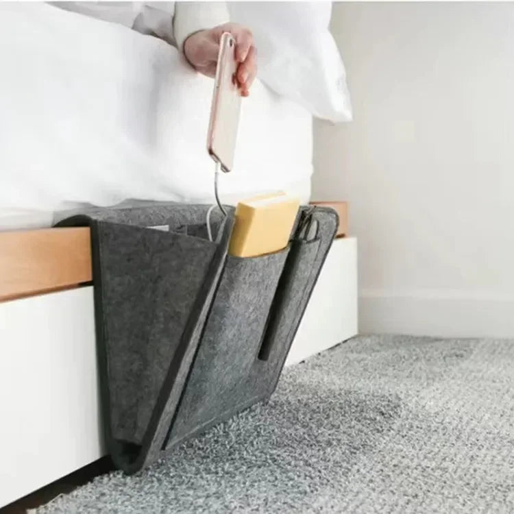 "Multi‑Pocket Felt Bedside Organizer — Hanging Bedside & Sofa Side Pouch for Phones, Remotes & Books" - LuxeHome Furniture