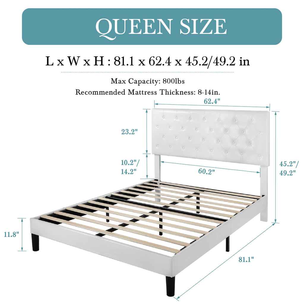 (Queen/Full) Faux Leather Platform Bed with Adjustable Diamond‑Tufted Headboard — Stylish Upholstered Frame - LuxeHome Furniture