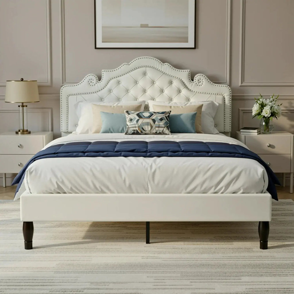 (Full/Queen/King) Upholstered Platform Bed with Adjustable Tiara Headboard, Diamond Tufted - LuxeHome Furniture