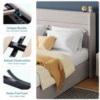 (Queen/Full/King) Hydraulic Lift Storage Bed — Wingback Headboard, Large Underbed Storage, Noise-Free - LuxeHome Furniture