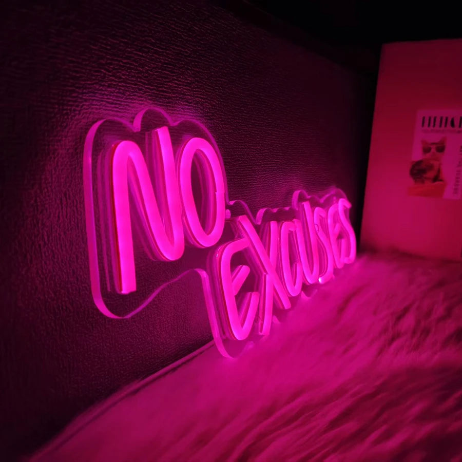 "No Excuses Neon Wall Sign – Illuminated Decor for Cafe, Bar, Gym, Living Room, Bathroom, Kitchen, and Home Art – Perfect Gift Plaque" - LuxeHome Furniture