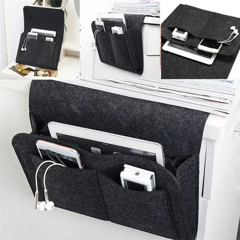 "Multi‑Pocket Felt Bedside Organizer — Hanging Bedside & Sofa Side Pouch for Phones, Remotes & Books" - LuxeHome Furniture