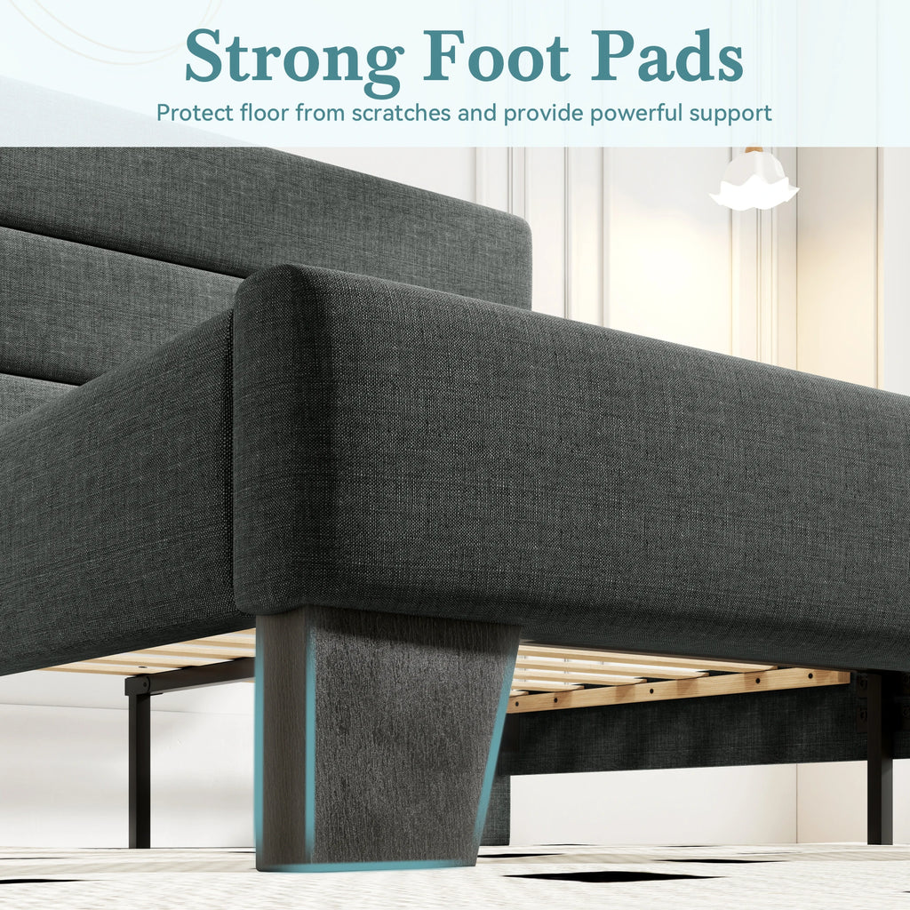 (Full/Queen/King) Fabric Platform Bed with Headboard — Reinforced Wooden Slat Support, Mattress‑Ready Panel Bed Foundation - LuxeHome Furniture