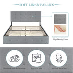 (King/Queen/Full) Platform Storage Bed Adjustable Headboard, 4 Under‑Bed Drawers, Square Stitch Button‑Tufted Upholstery - LuxeHome Furniture