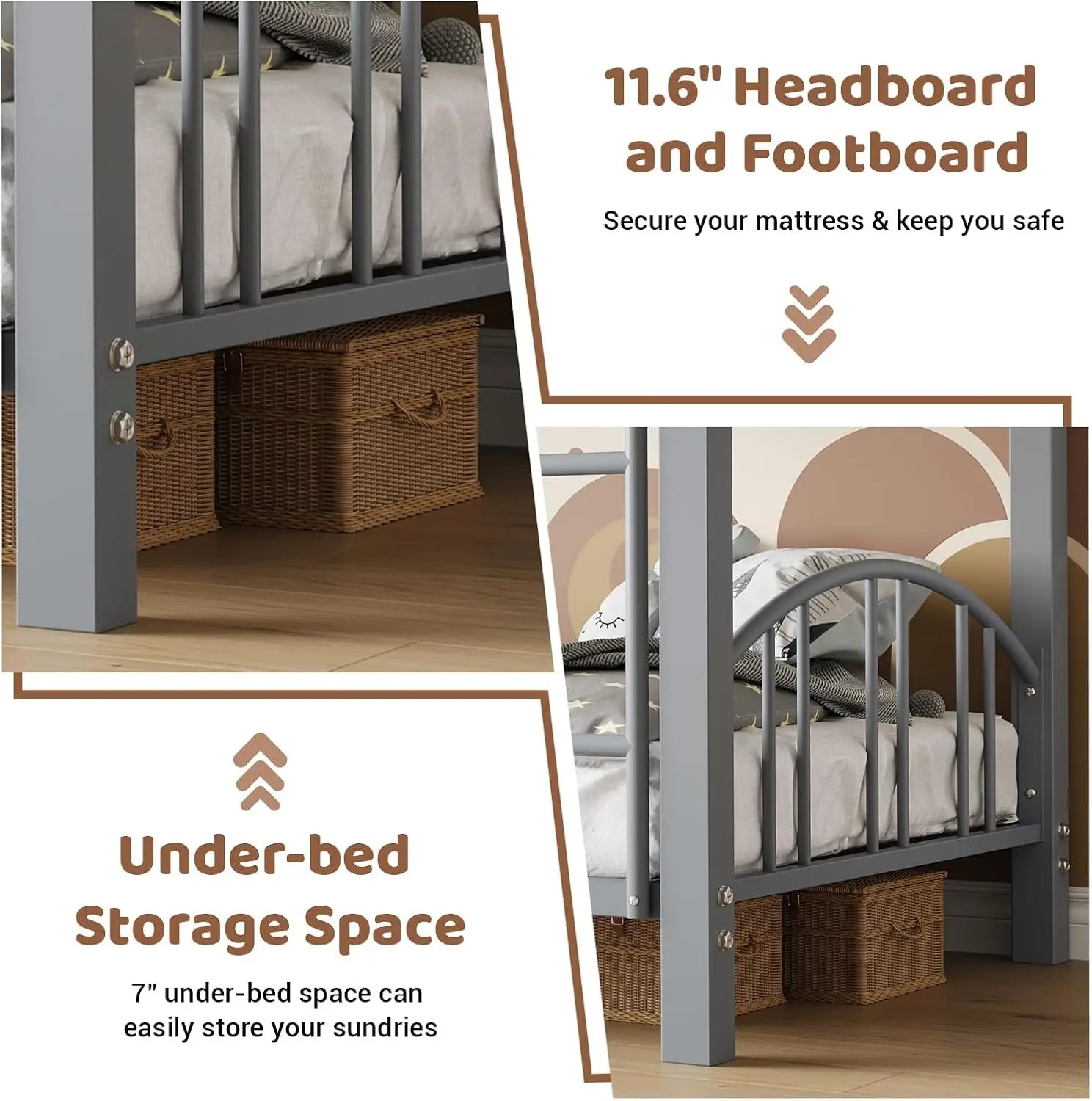 Twin‑over‑Full Metal Loft Bed Heightened Safety Guardrail, Sturdy Ladder - LuxeHome Furniture