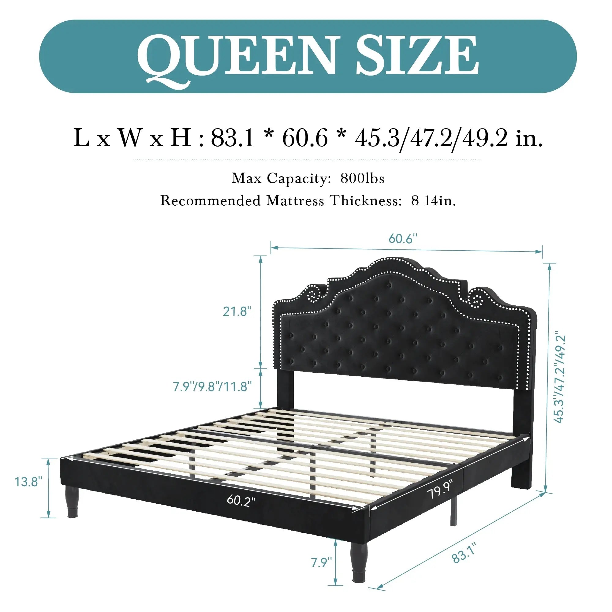 (Full/Queen/King) Upholstered Platform Bed with Adjustable Tiara Headboard, Diamond Tufted - LuxeHome Furniture