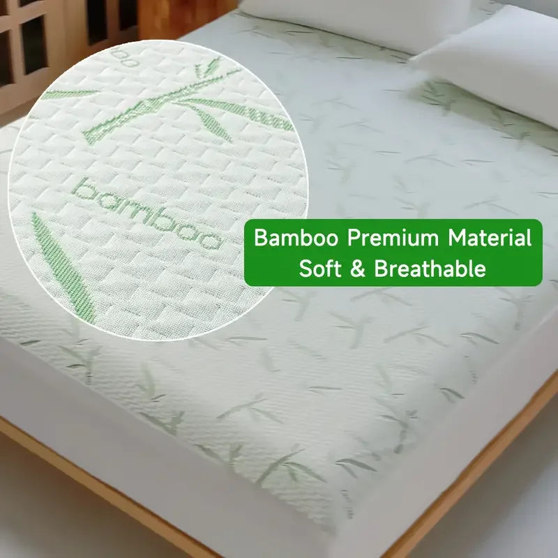 "Cooling Bamboo Fitted Mattress Cover — Waterproof, Breathable Protector with 6–14" Deep Pocket - LuxeHome Furniture