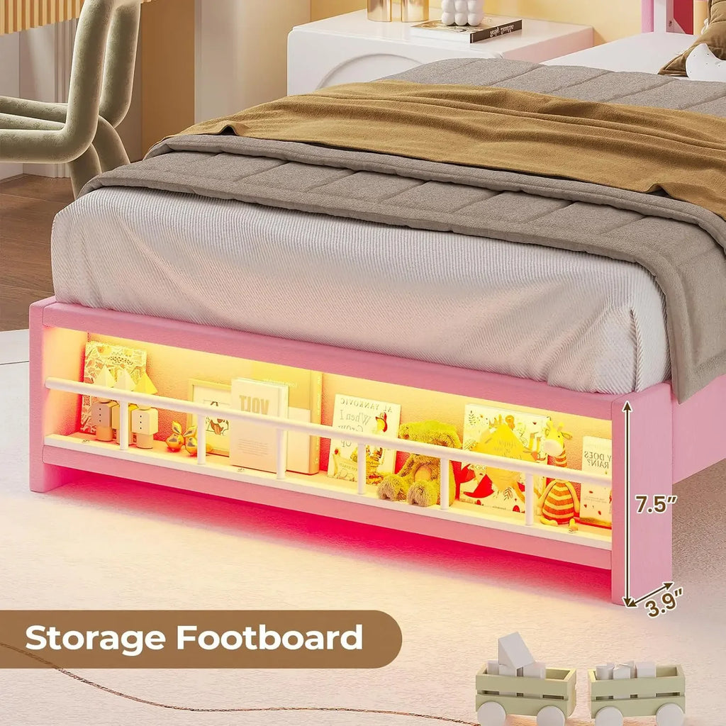 (Twin/Full/Queen) Princess Velvet Upholstered Platform Bed — LED Accent Lights & Headboard Charging Station - LuxeHome Furniture