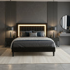 (Full/Queen/King) Velvet Platform Bed with RGB LED Headboard — Adjustable RGB Lighting, Sturdy Slat Support, Noise‑Free - LuxeHome Furniture