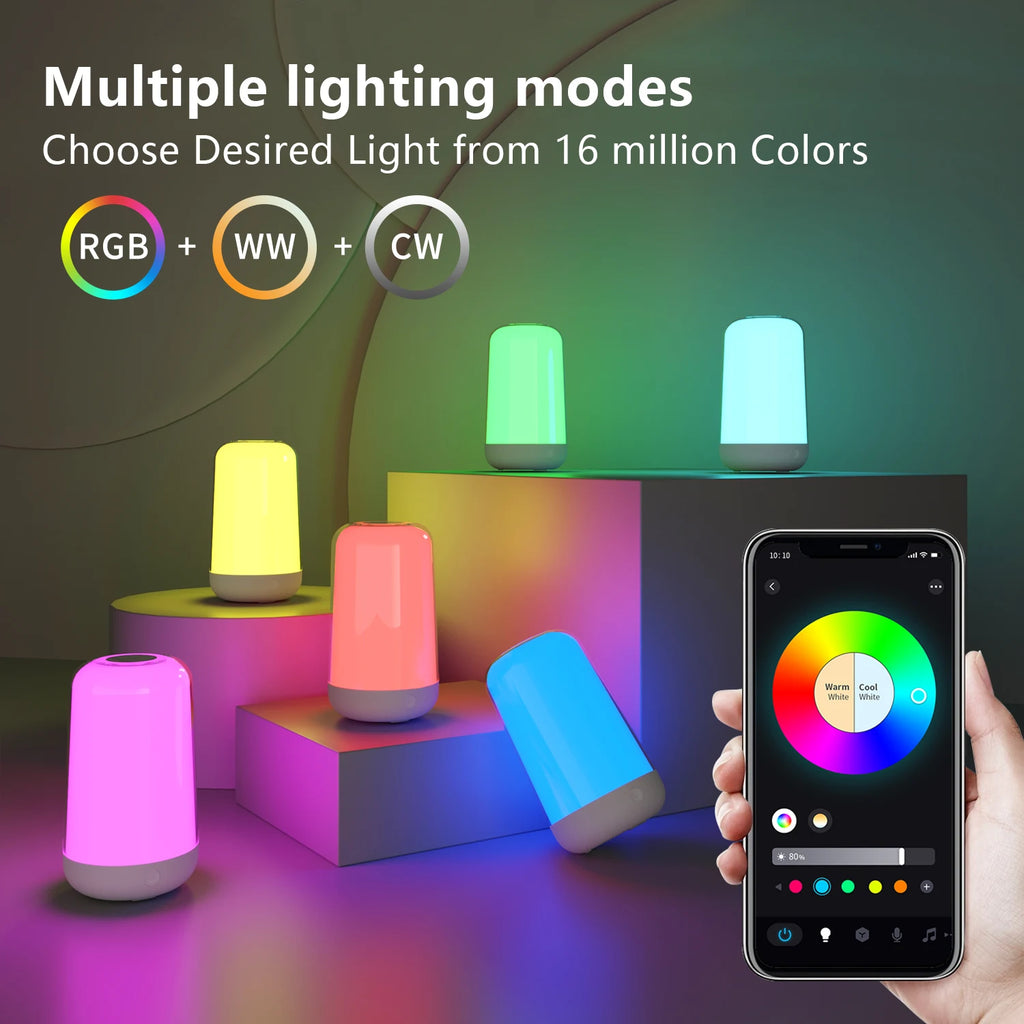 "Smart Touch RGB Bedside Lamp — Dimmable Rechargeable LED Night Light for Bedroom, Kids, Desk & Camping" - LuxeHome Furniture