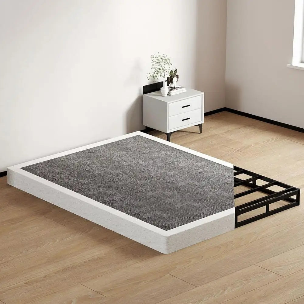 Queen Size Box Springs - 5 Inch Low Profile Mattress No Noise Heavy Duty Metal Base with Clean Fabric Cover, Easy Assembly