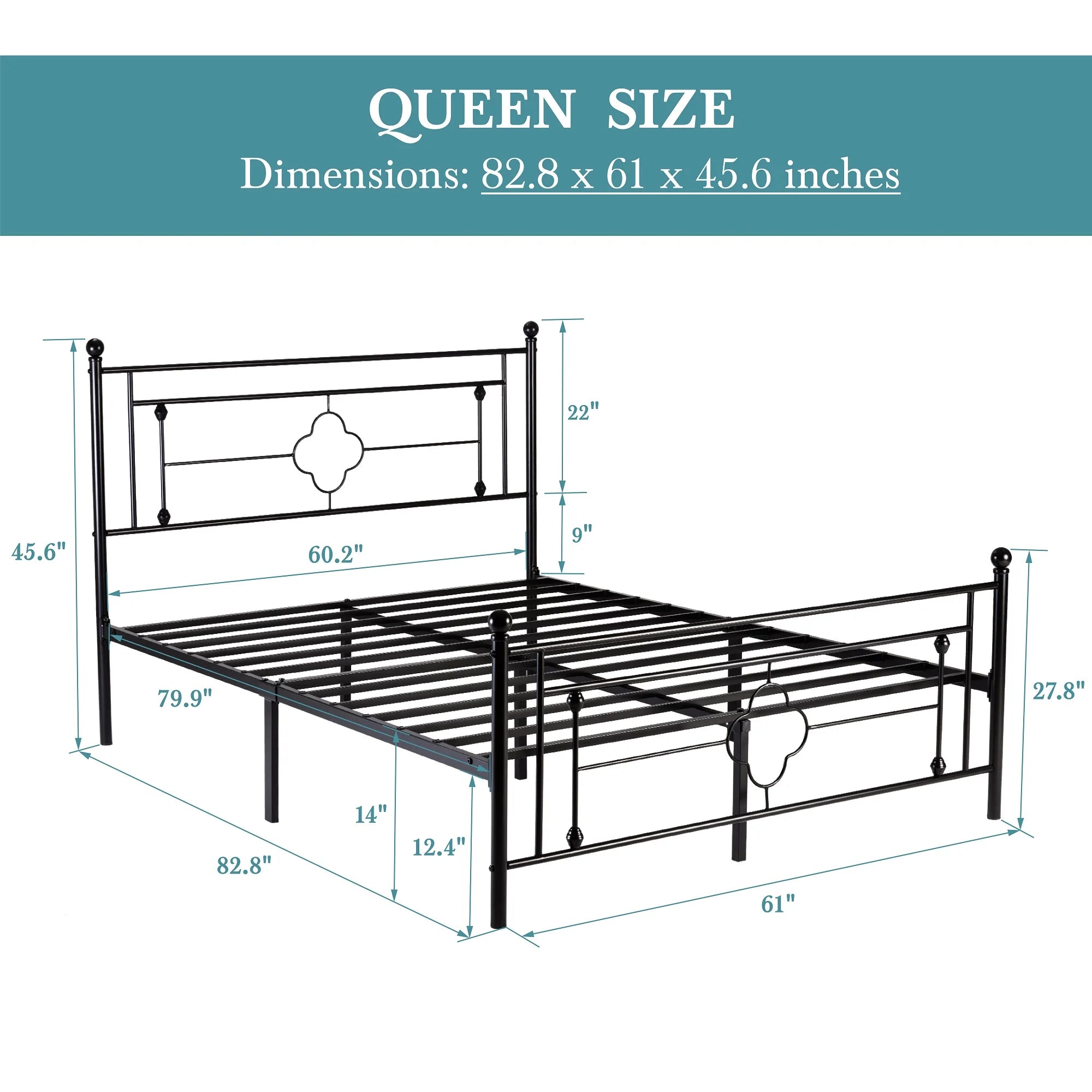 (All Size)14 Inch Metal Platform Bed Frame, Vintage Victorian Style, Headboard and Footboard - LuxeHome Furniture