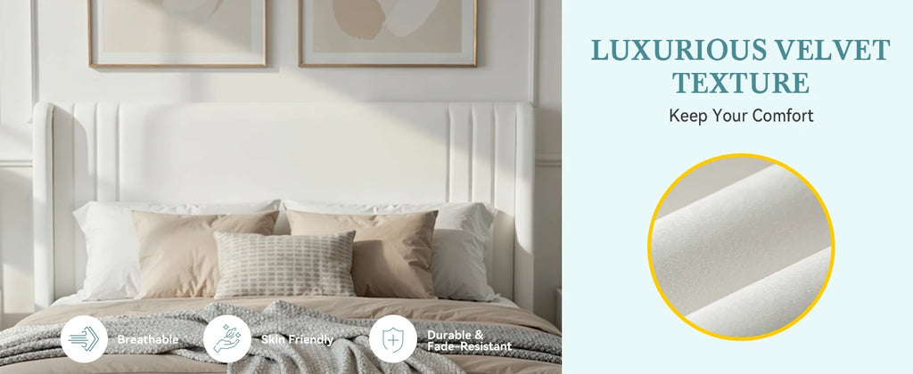 (Full/Queen/King) Velvet Platform Bed with Wingback Headboard Under‑Bed Storage, No Box Spring Needed - LuxeHome Furniture