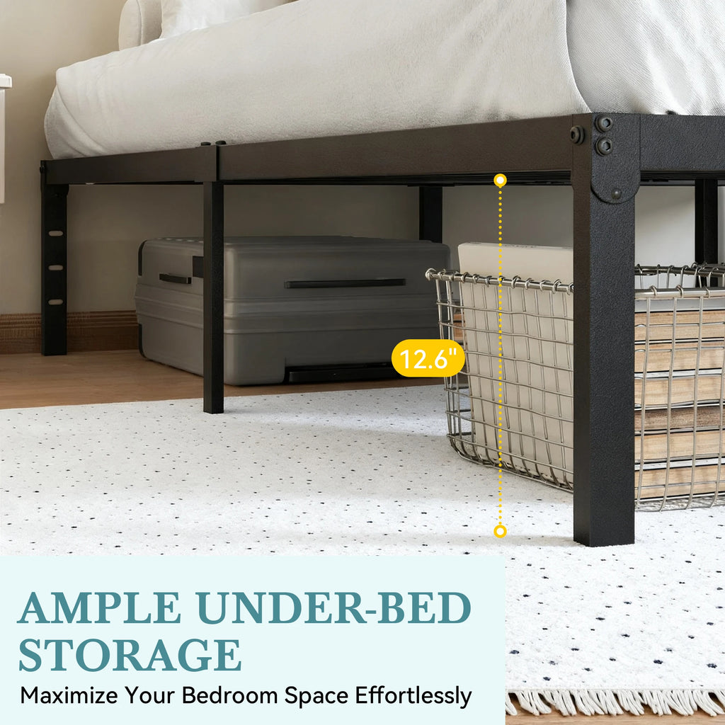 (All Sizes) Sturdy Metal Bed Frame — 14" Under‑Bed Storage, No Box Spring Required, Quick Tool‑Free Assembly - LuxeHome Furniture