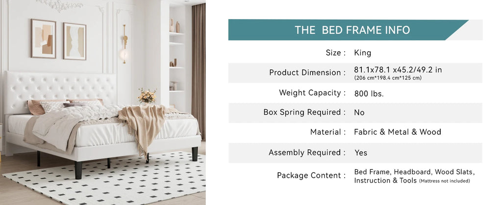 (Queen/Full) Faux Leather Platform Bed with Adjustable Diamond‑Tufted Headboard — Stylish Upholstered Frame - LuxeHome Furniture