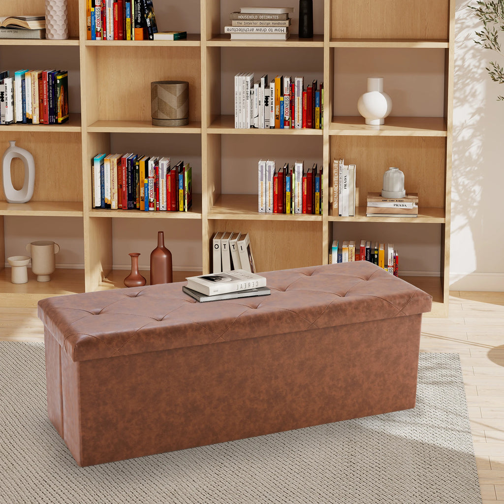 " Leather Folding Ottoman Storage Bench – Multi-Functional Footstool and Toy Box with 660 lbs Capacity for Living Room and Bedroom" - LuxeHome Furniture