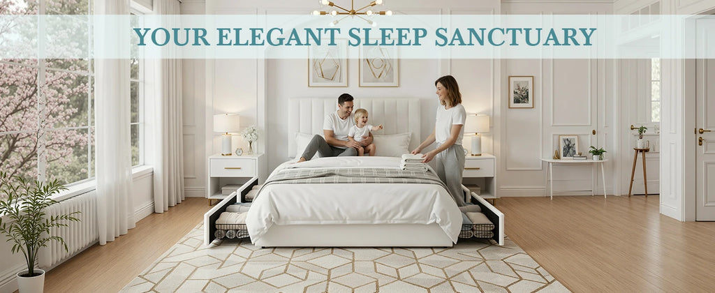 (Full/Queen/King) Velvet Upholstered Storage Bed — Vertical Channel Adjustable Headboard, 4 Under‑Bed Drawers, Mattress‑Ready Slat - LuxeHome Furniture