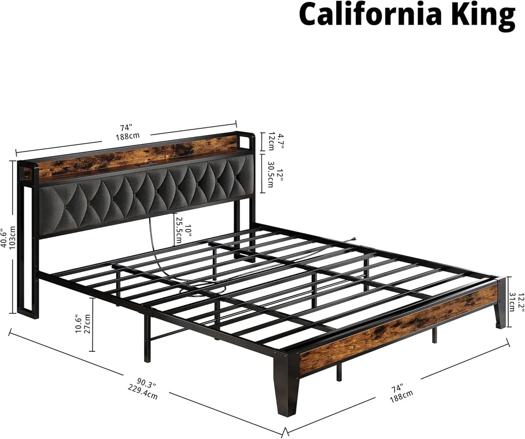 (All Sizes) Platform Bed — Storage Headboard with Outlets, Silent Design, No Box Spring Needed - LuxeHome Furniture
