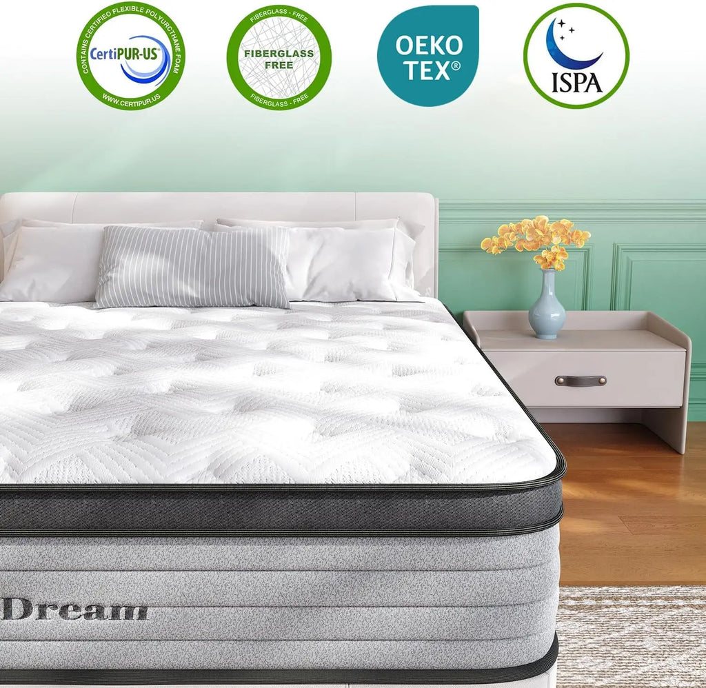 Hybrid King Mattress with Memory Foam & Pocket Springs, Medium Firm for Pressure Relief and Motion Isolation - LuxeHome Furniture