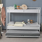 Twin‑over‑Twin Bunk Bed with Trundle — Triple Bunk Setup, Metal Frame, Dual Side Ladders & Guardrails - LuxeHome Furniture