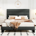 (Full/Queen/King) Fabric Platform Bed with Headboard — Reinforced Wooden Slat Support, Mattress‑Ready Panel Bed Foundation - LuxeHome Furniture