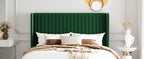(Full/Queen/King) Velvet Upholstered Bed Frame — Vertical‑Channel Tufted Wingback Headboard, Wooden Slat Support - LuxeHome Furniture