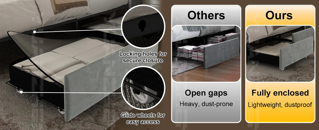 (Full Xl/Queen/King) LED Bed Frame with Galaxy Projector, Bluetooth Speaker, USB Ports & 4 Drawers — No Box Spring Needed - LuxeHome Furniture