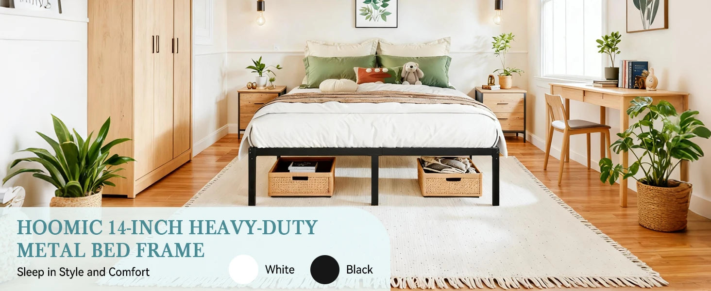 (All Sizes) Sturdy Metal Bed Frame — 14" Under‑Bed Storage, No Box Spring Required, Quick Tool‑Free Assembly - LuxeHome Furniture