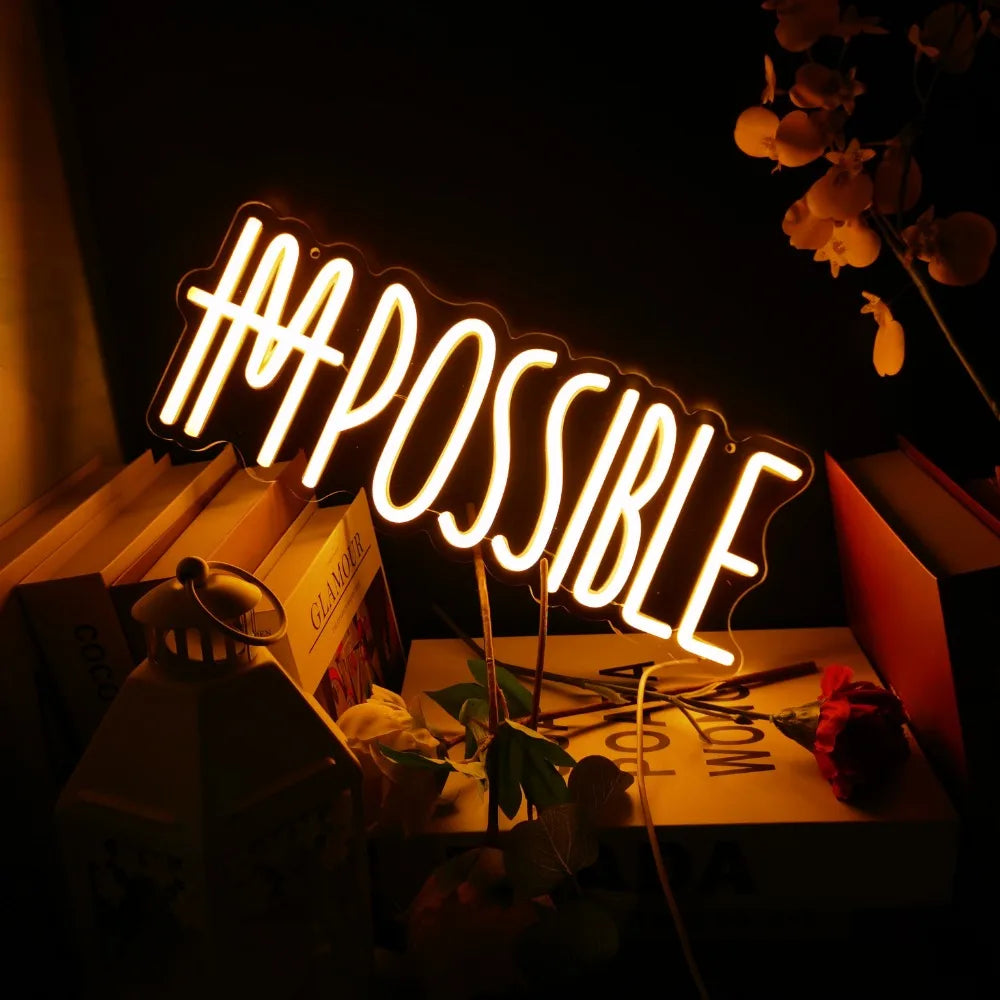 "I'M POSSIBLE LED Neon Wall Sign – Illuminated Decor for Bedroom, Gym, and More – Vibrant Light-Up Wall Art" - LuxeHome Furniture