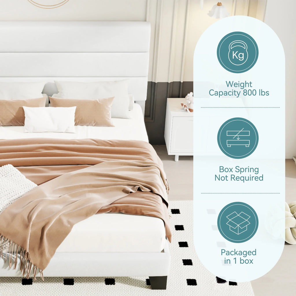 (All sizes) Upholstered Bed Frame Adjustable Headboard, Sturdy Wood Slats Support, No Box Spring Needed - LuxeHome Furniture