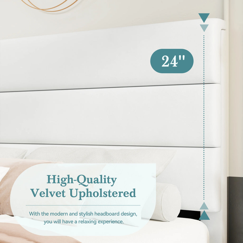 (All sizes) Upholstered Bed Frame Adjustable Headboard, Sturdy Wood Slats Support, No Box Spring Needed - LuxeHome Furniture