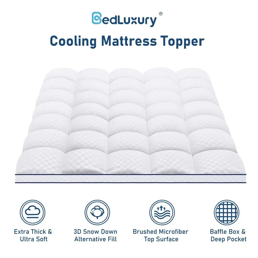 Queen Mattress Topper — Extra Thick Pillowtop, Cooling Plush with 3D Snow Down Alternative, Fits 8–21" Mattresses - LuxeHome Furniture