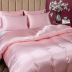 5-Piece Satin Duvet Cover Set – Full/Queen Size, Luxury Silky Soft Blush Pink Bedding with Zipper Closure - LuxeHome Furniture