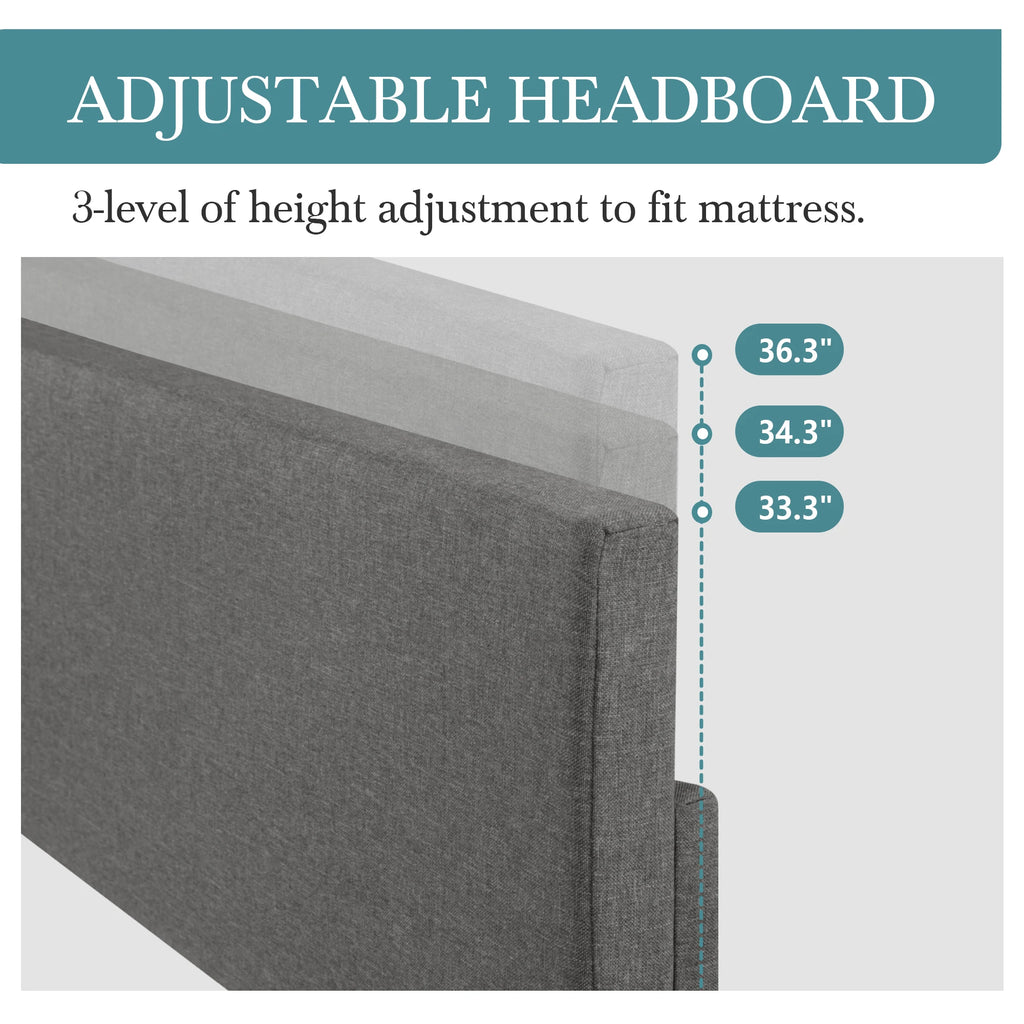 (King/Queen/Full) Upholstered Bed Frame with Adjustable Headboard — Soft Linen Fabric, Reinforced Support, and Noise-Free Design - LuxeHome Furniture