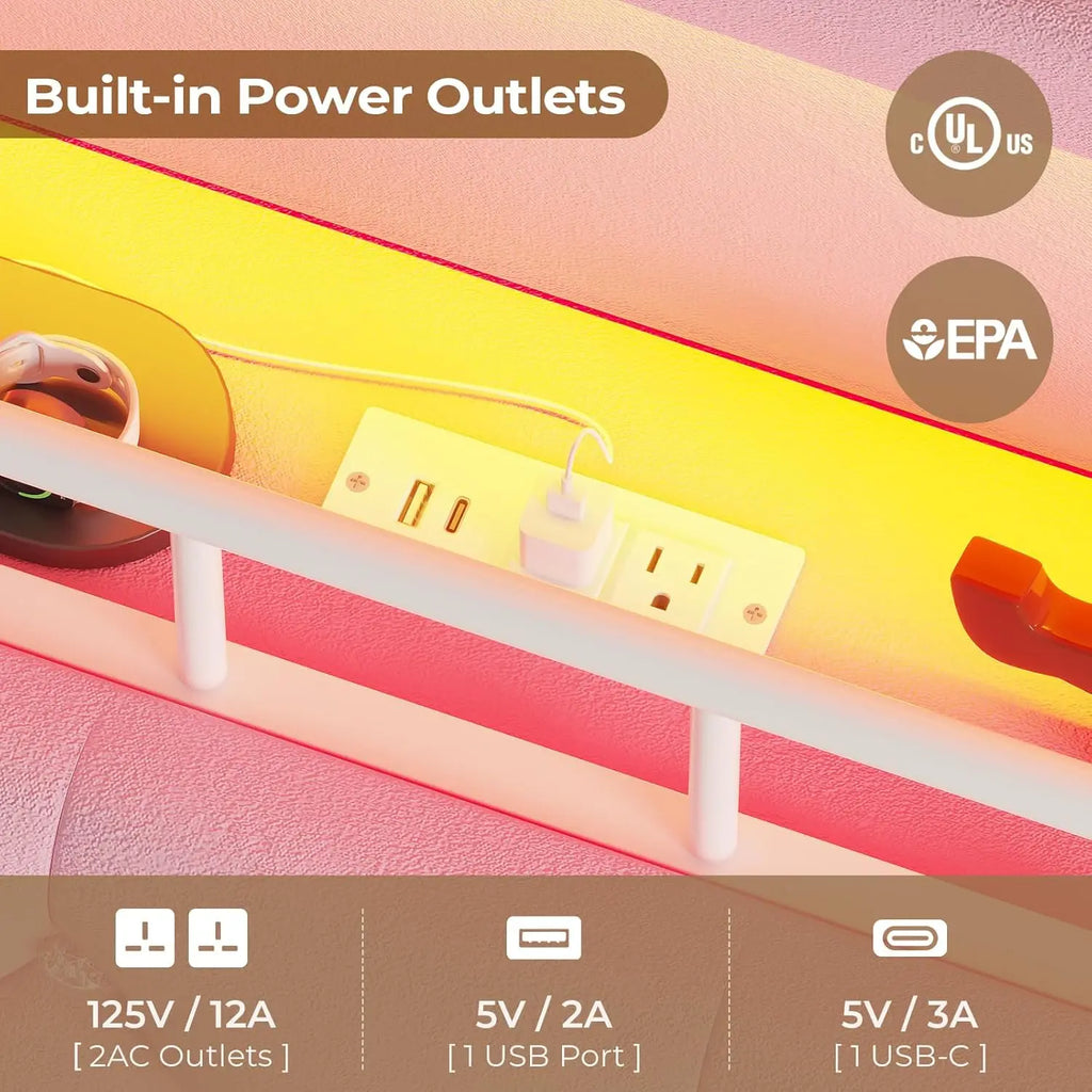 (Twin/Full/Queen) Princess Velvet Upholstered Platform Bed — LED Accent Lights & Headboard Charging Station - LuxeHome Furniture