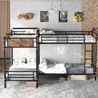 Quad Metal Bunk Bed — Heavy‑Duty Twin Frames, Converts to 3 Twins, Detachable Triple Bunk (Black) - LuxeHome Furniture
