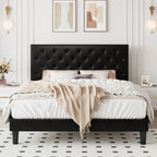 (Queen/Full) Faux Leather Platform Bed with Adjustable Diamond‑Tufted Headboard — Stylish Upholstered Frame - LuxeHome Furniture