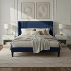 (Full/Queen/King) Velvet Platform Bed with Wingback Headboard Under‑Bed Storage, No Box Spring Needed - LuxeHome Furniture