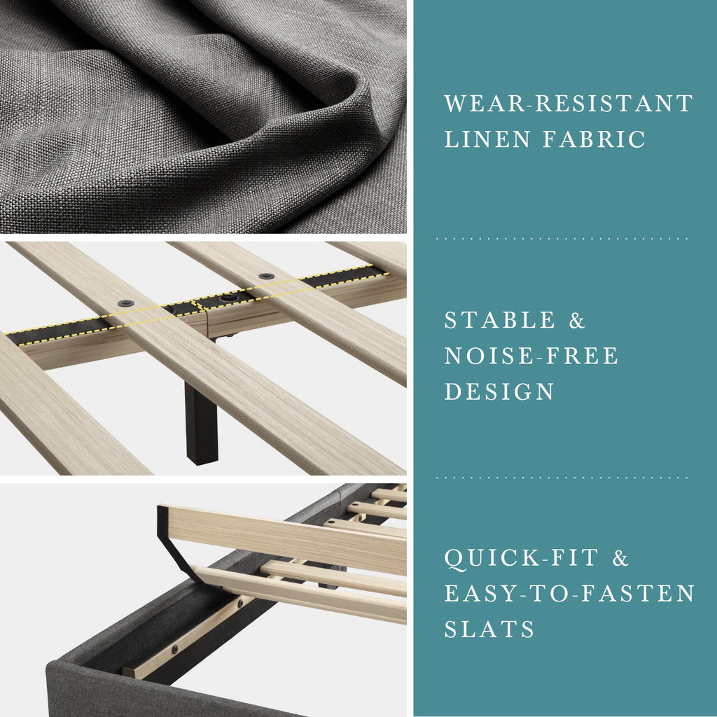 (Full/Queen/King) Upholstered Bed Frame with Adjustable Linen Headboard, Sturdy Wood Slats - LuxeHome Furniture