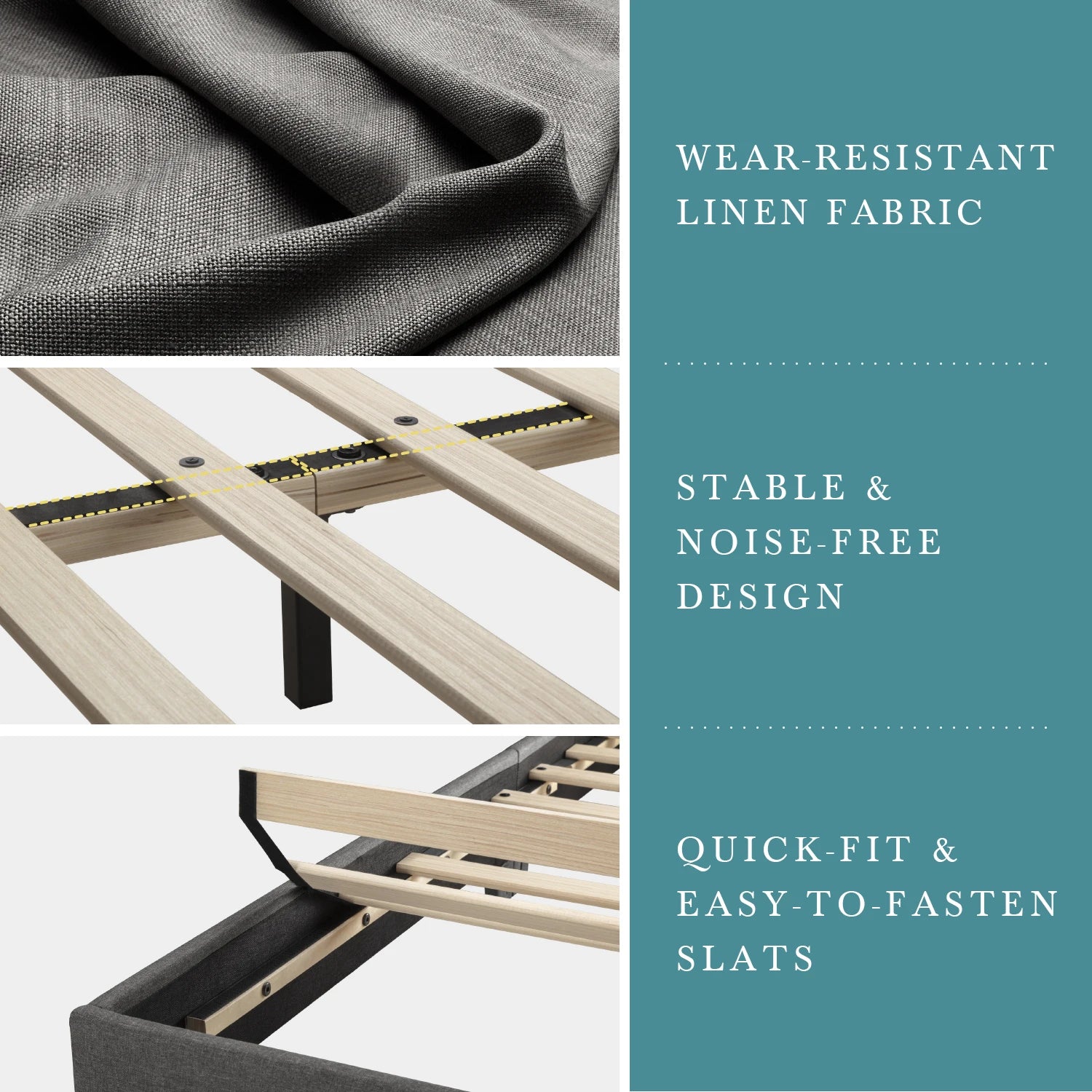 (Full/Queen/King) Upholstered Bed Frame with Adjustable Linen Headboard, Sturdy Wood Slats - LuxeHome Furniture