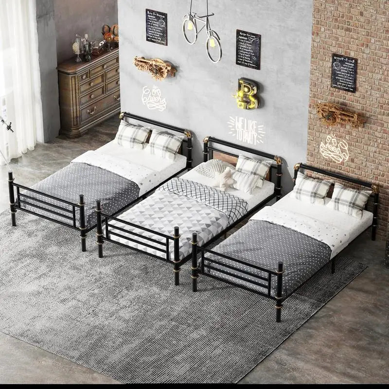 Quad Metal Bunk Bed — Heavy‑Duty Twin Frames, Converts to 3 Twins, Detachable Triple Bunk (Black) - LuxeHome Furniture