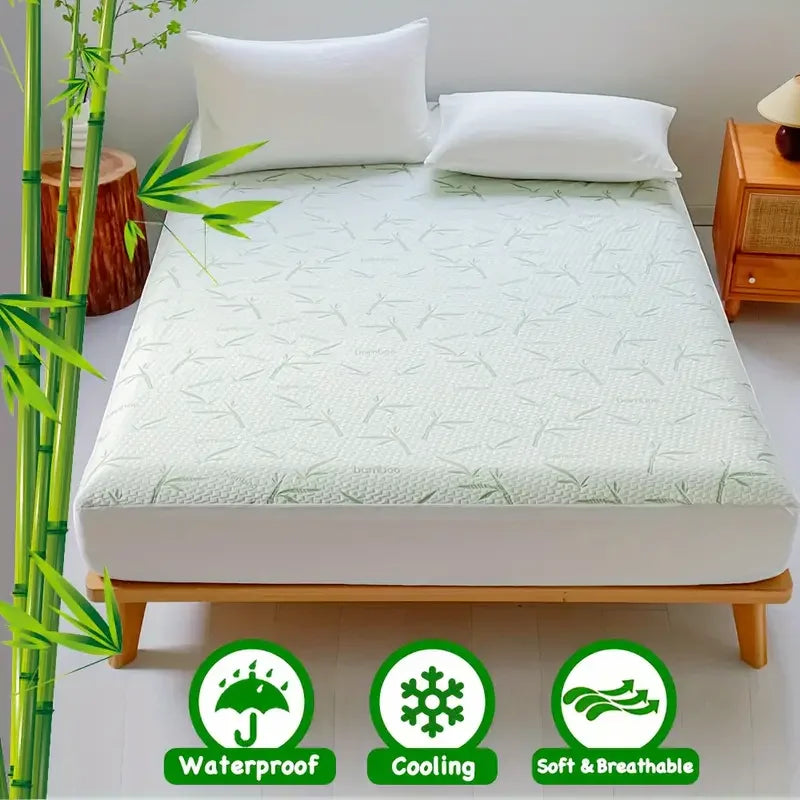 "Cooling Bamboo Fitted Mattress Cover — Waterproof, Breathable Protector with 6–14" Deep Pocket - LuxeHome Furniture