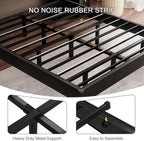 (All Sizes) Wood Floating Bed Frame with LED Lights & Charging Station with Storage Headboard, Adhesive Slats - LuxeHome Furniture