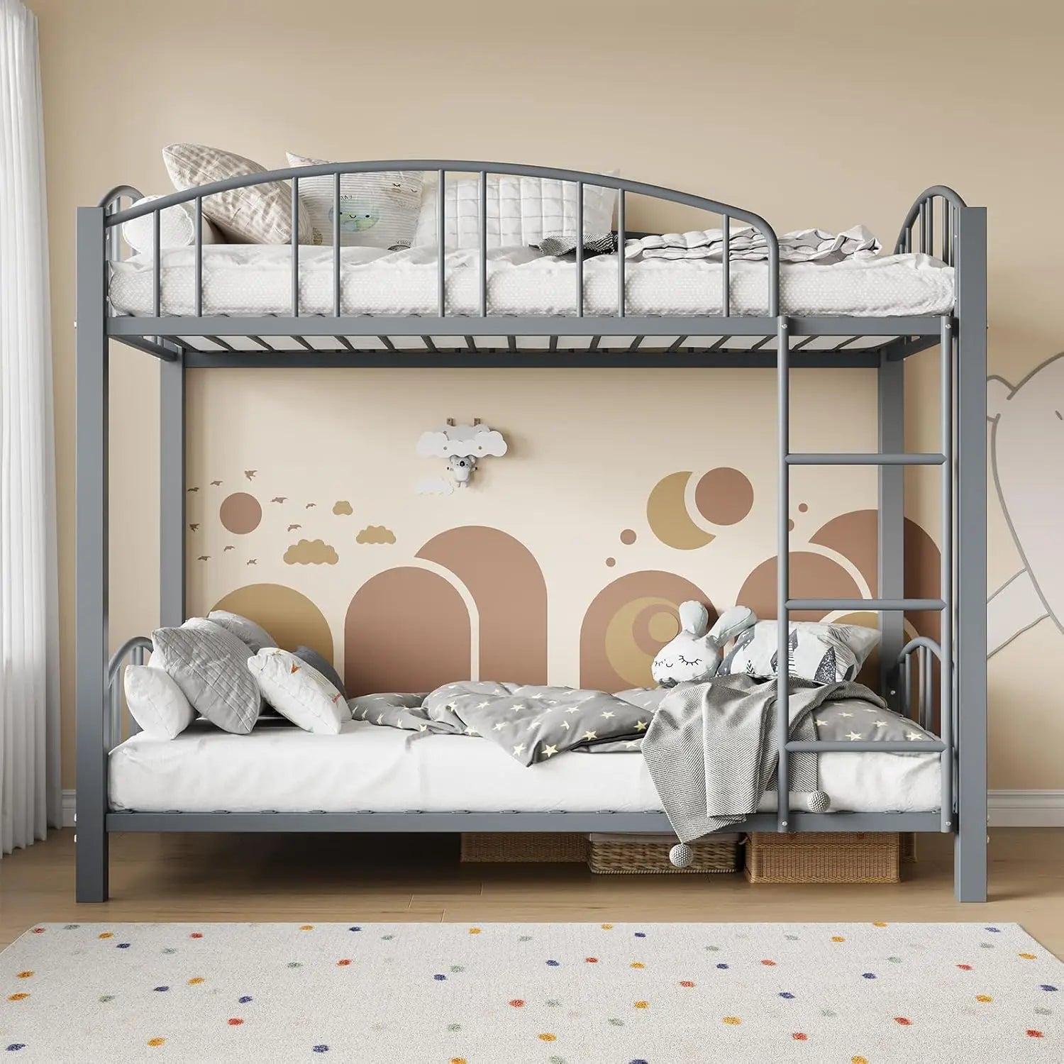 Twin‑over‑Full Metal Loft Bed Heightened Safety Guardrail, Sturdy Ladder - LuxeHome Furniture
