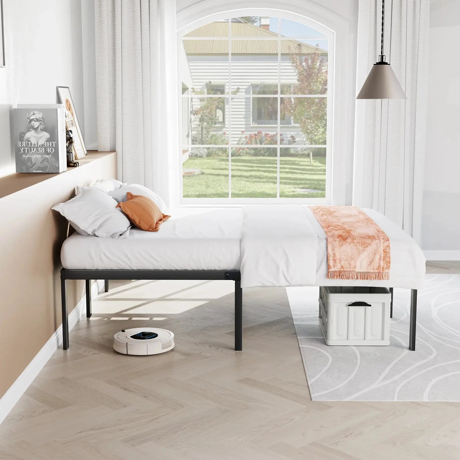 (Twin/Full/Queen/King) Sturdy Metal Bed Frame with Storage Drawer Space with Steel Slats for 350 lb Support - LuxeHome Furniture