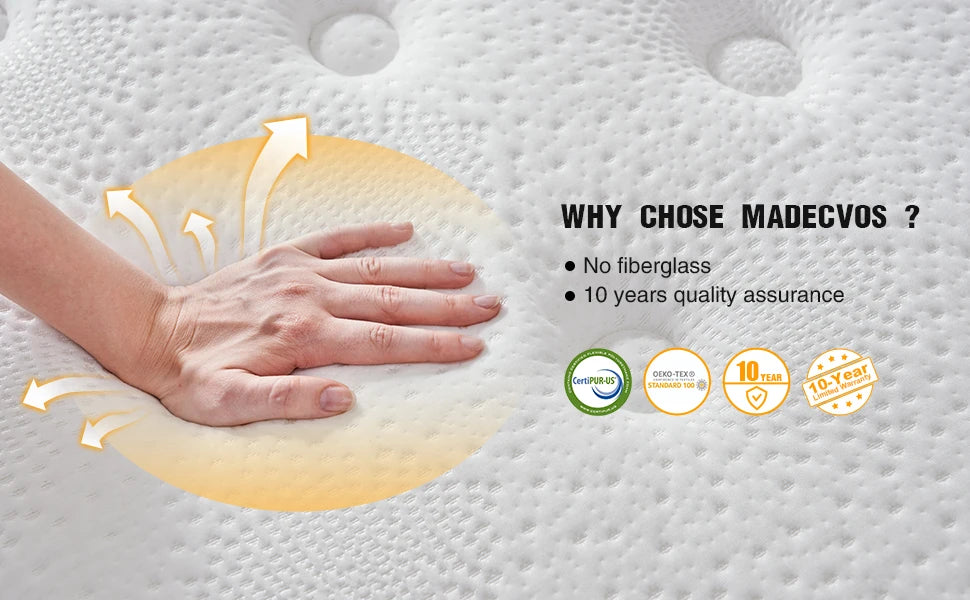 (Queen/King/Twin) Hybrid Mattress Medium-Firm ( 12" & 10" ) Memory Foam with Individually Pocketed Springs - LuxeHome Furniture