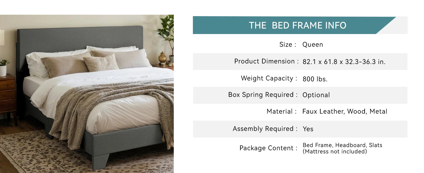 (King/Queen/Full) Upholstered Bed Frame with Adjustable Headboard — Soft Linen Fabric, Reinforced Support, and Noise-Free Design - LuxeHome Furniture
