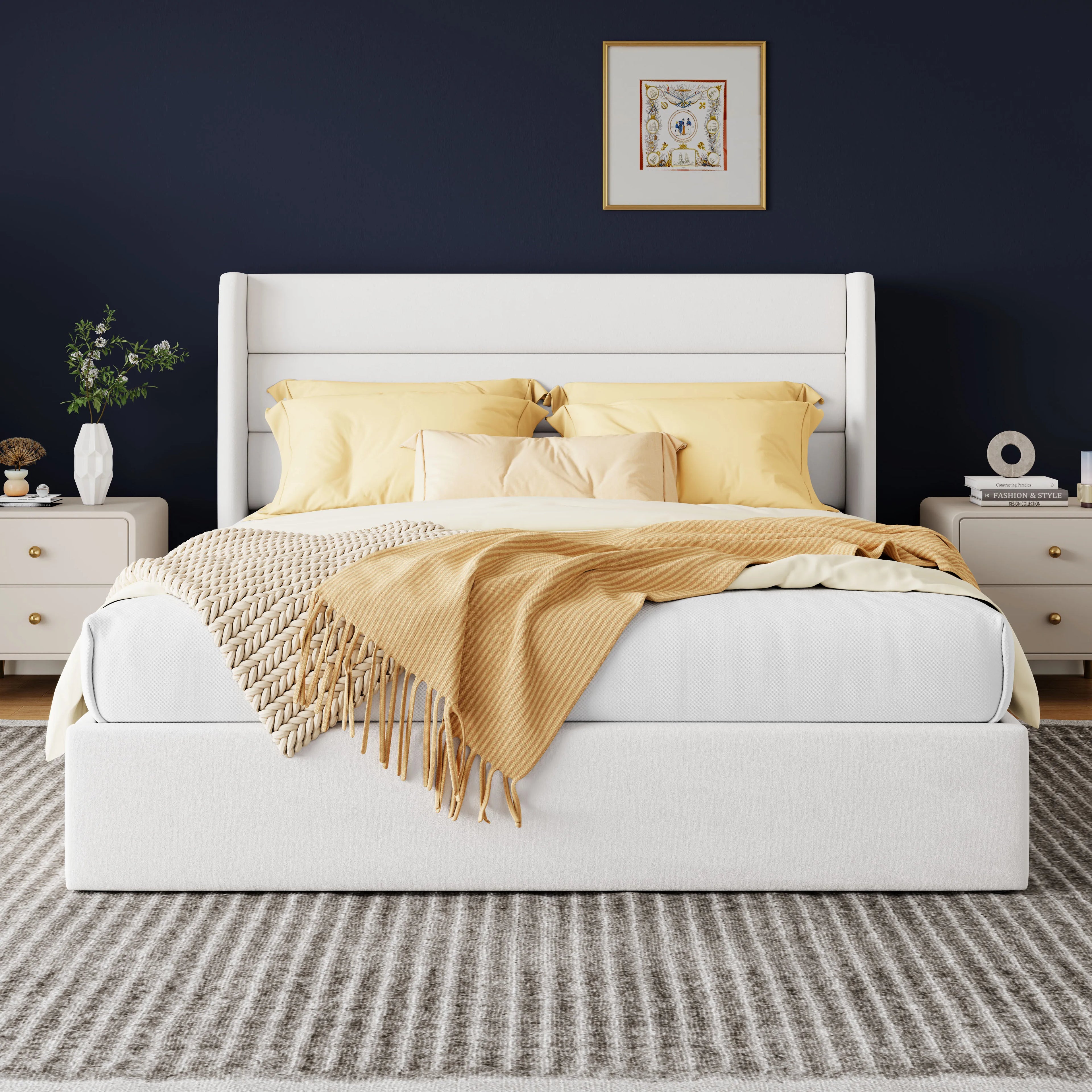 (Queen/Full/King) Hydraulic Lift Storage Bed — Wingback Headboard, Large Underbed Storage, Noise-Free - LuxeHome Furniture