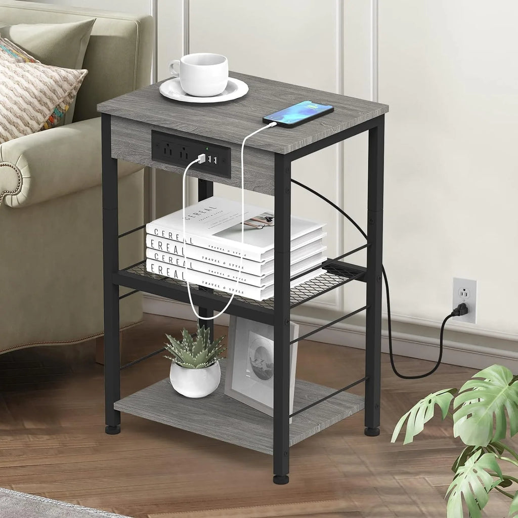 "3-Tier Bedside Table with Charging Station – USB Port and Socket for Convenient Living Room Storage" - LuxeHome Furniture