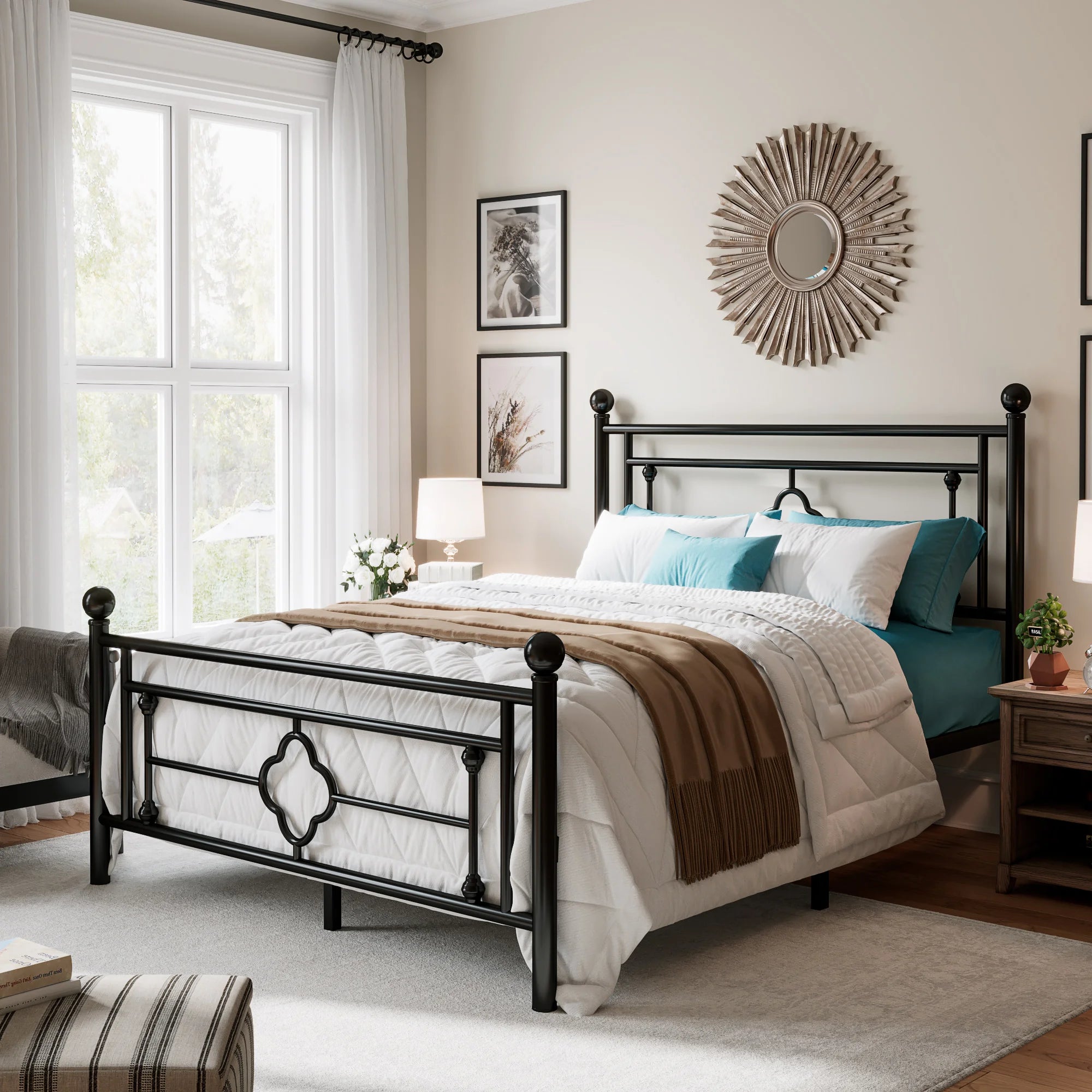 (All Size)14 Inch Metal Platform Bed Frame, Vintage Victorian Style, Headboard and Footboard - LuxeHome Furniture